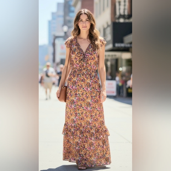 Lavender Brown Dresses & Skirts - Lavender Brown Floral Maxi Dress in Pink, Purple, and Brown